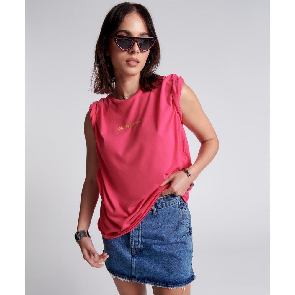 ONE TEASPOON Fluorescent Pink Glow One Teaspoon Logo Tee Shirt NWT Size XXL